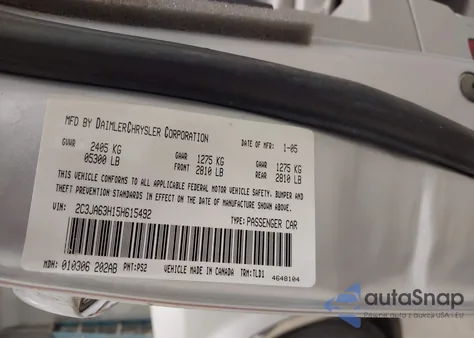 2005 Chrysler 300C z USA, uszkodzony, nr VIN 2C3JA63H15H615492